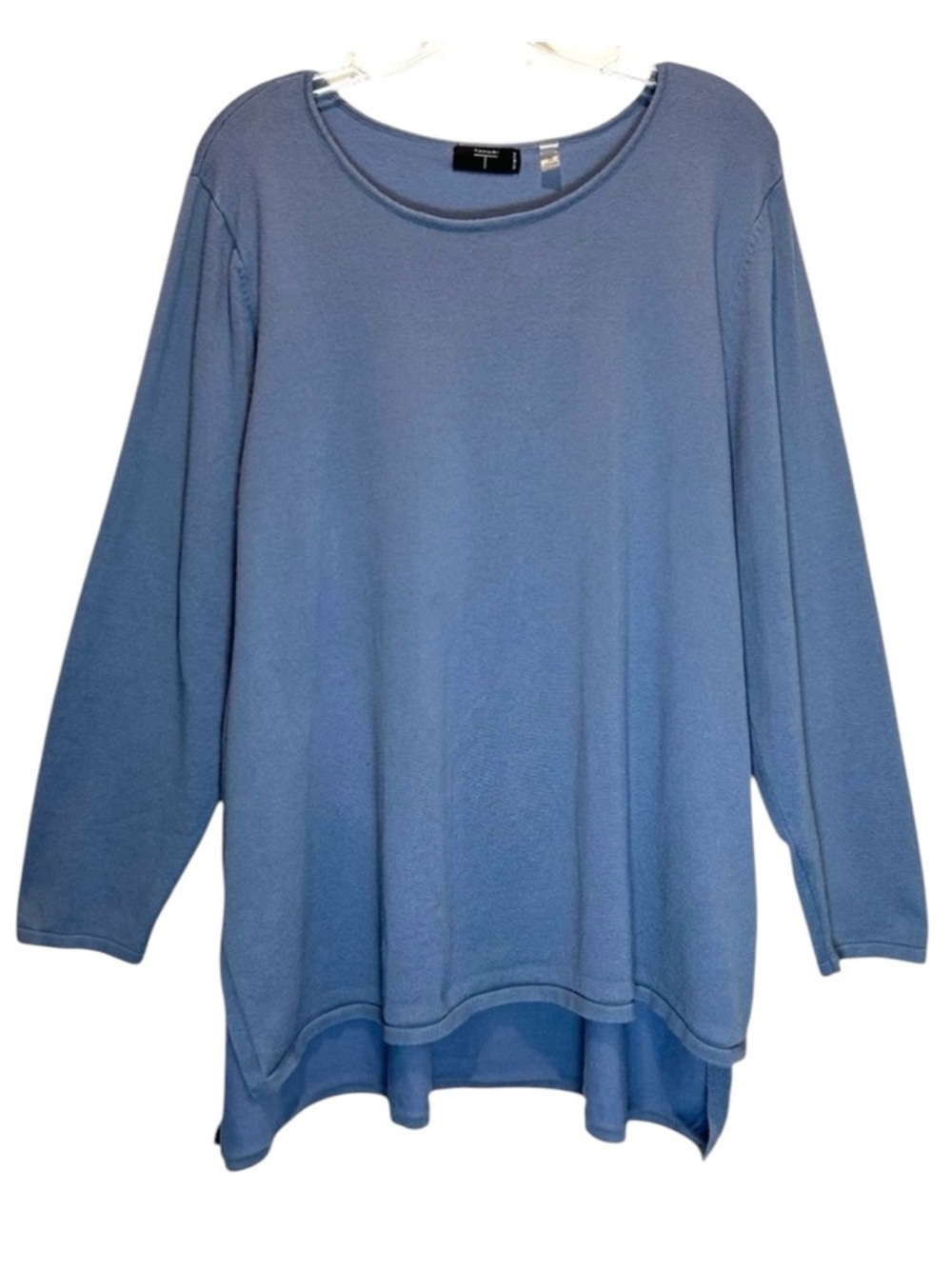 Tahari Blue Knit Long Sleeve Tunic w/ Hi Low Hem, Side Slits, Pleated Back - 2X